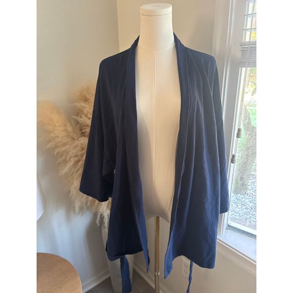 Storq Navy Belted Wide Sleeve Kimono Cardigan Sweater Maternity Small Lounge - Picture 6 of 9